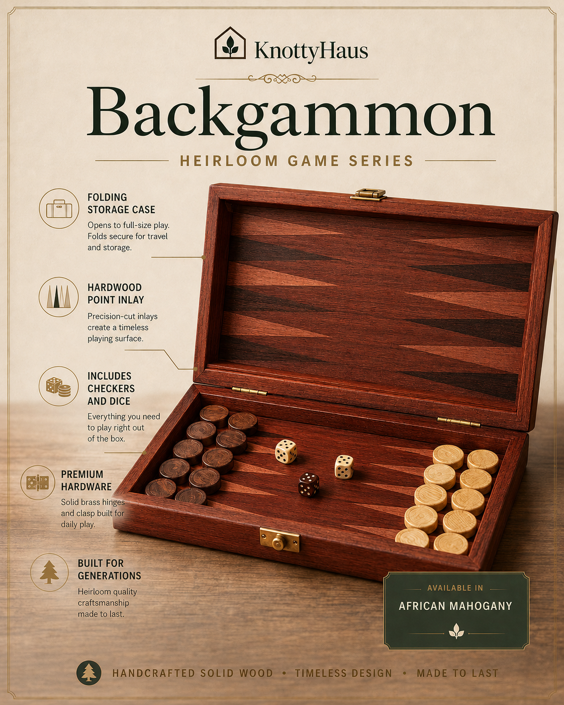 Backgammon in African Mahogany