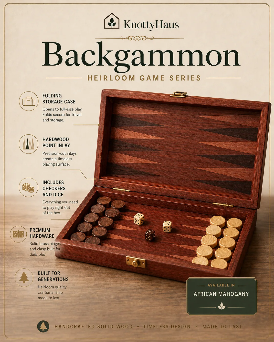 Backgammon in African Mahogany