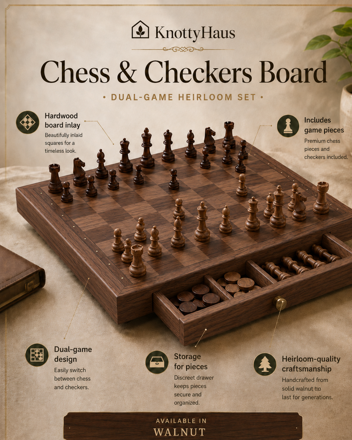 Chess & Checkers Board in Walnut