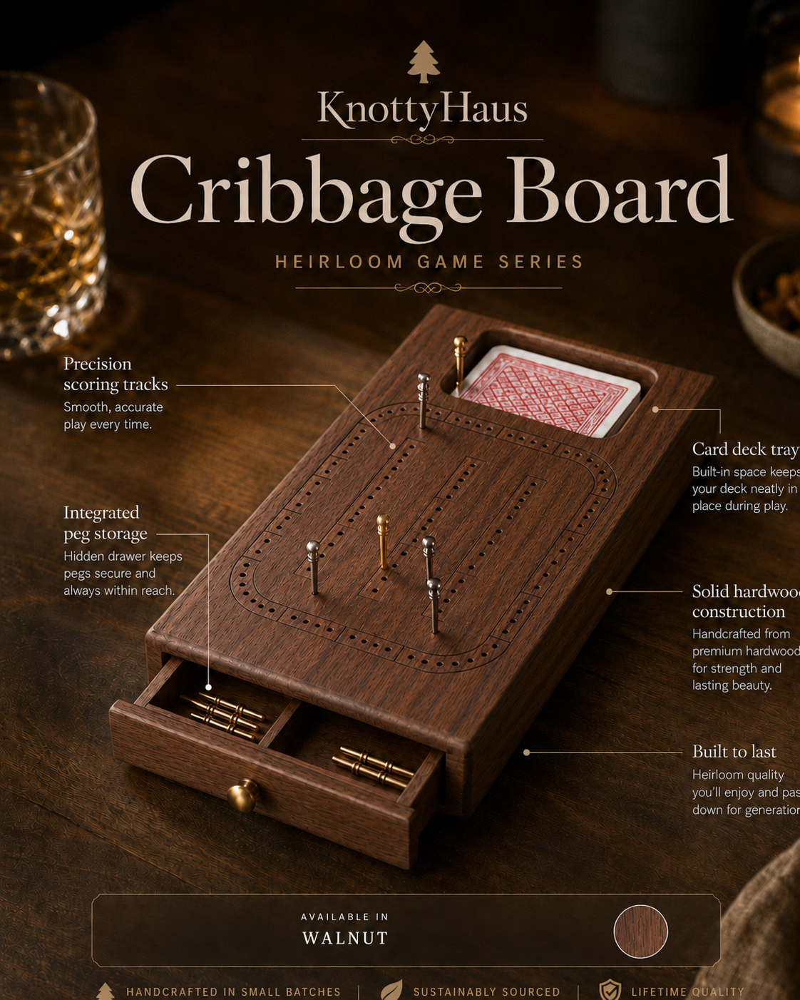 Cribbage Board in Walnut