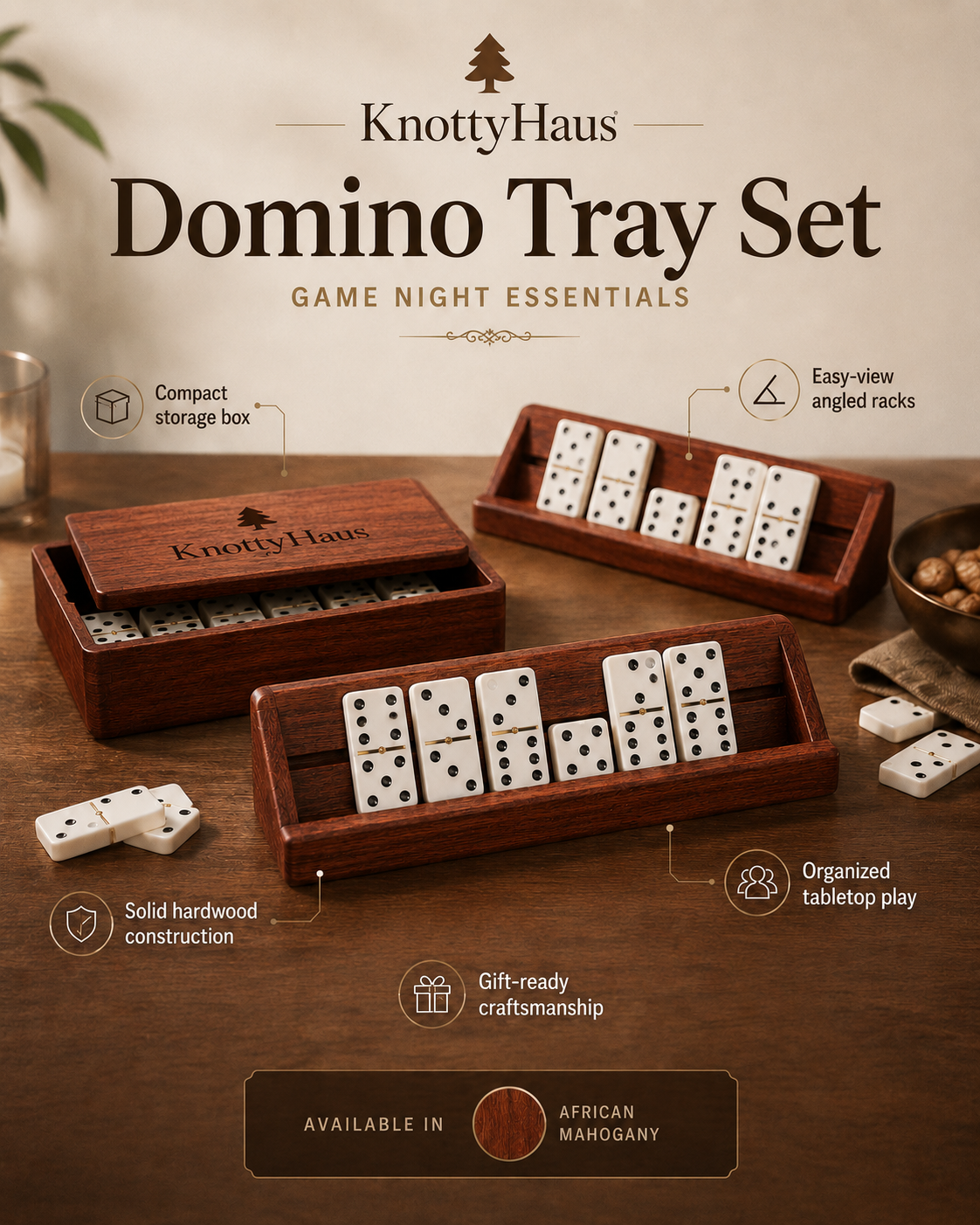 Domino Tray Set in African Mahogany