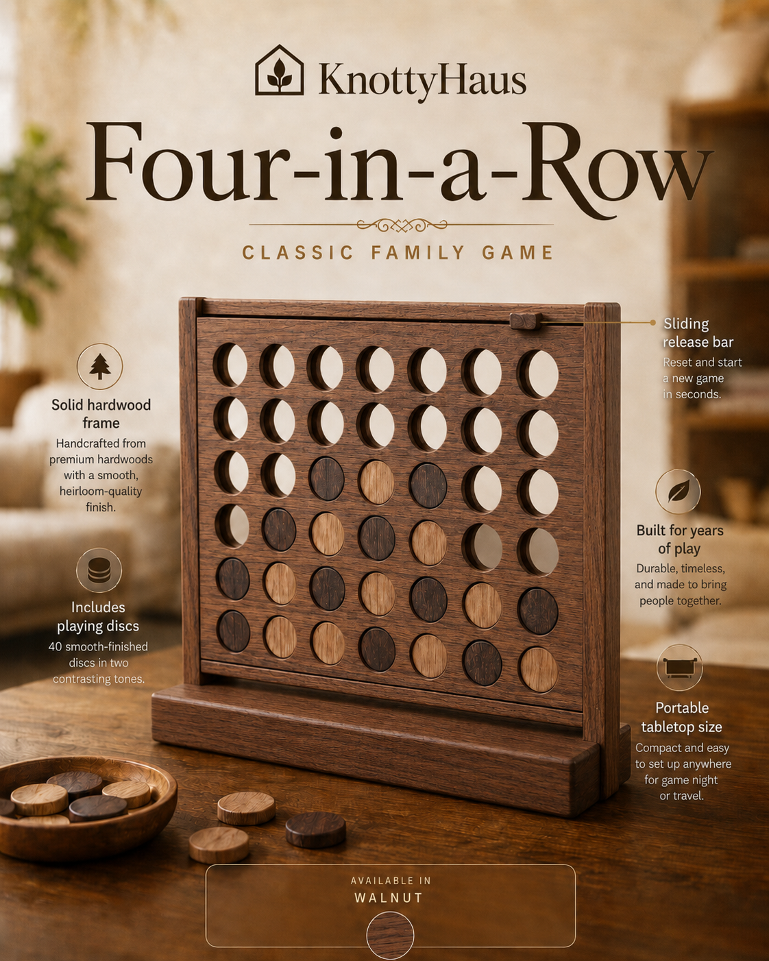 Four-in-a-Row in Walnut