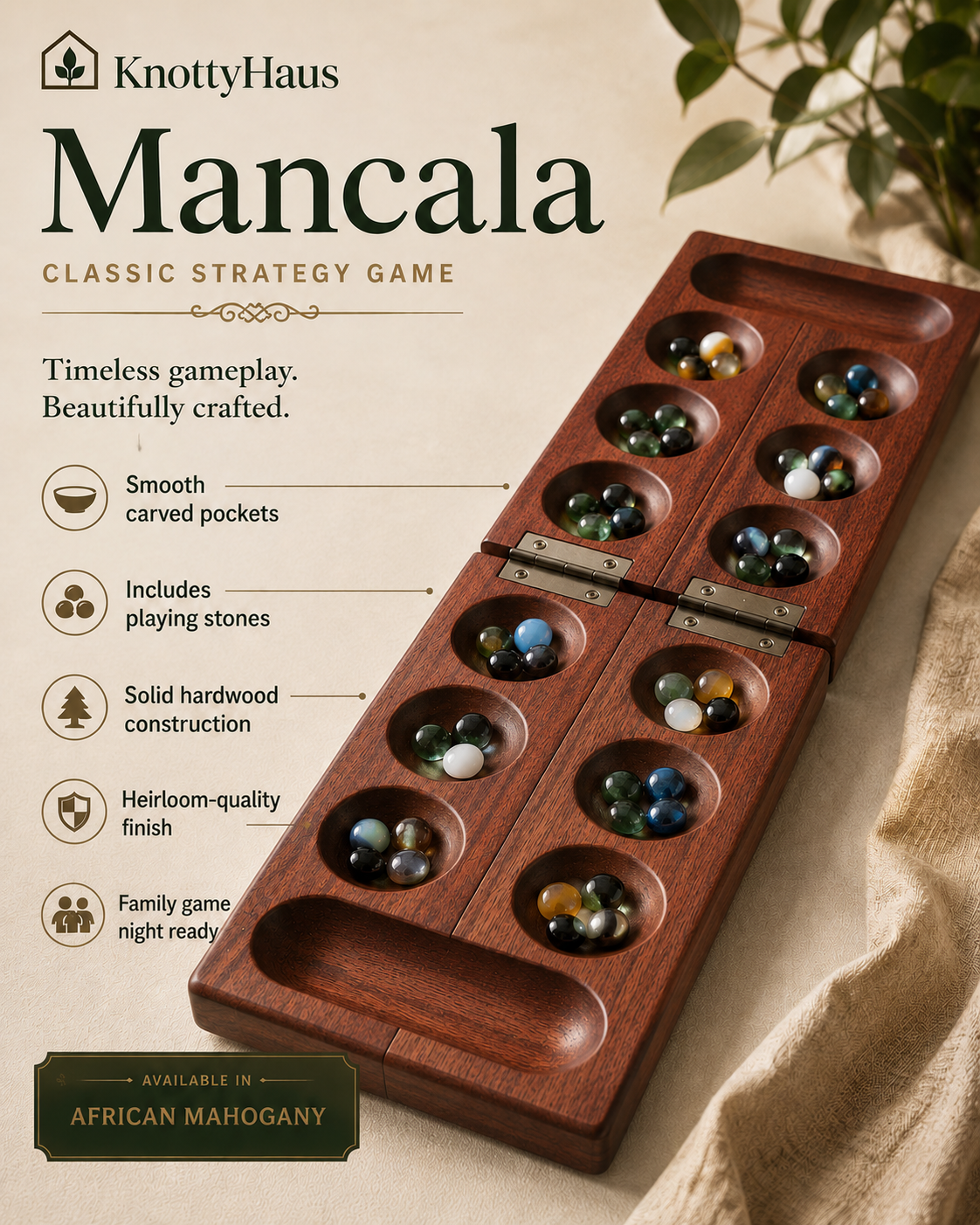 Mancala in African Mahogany