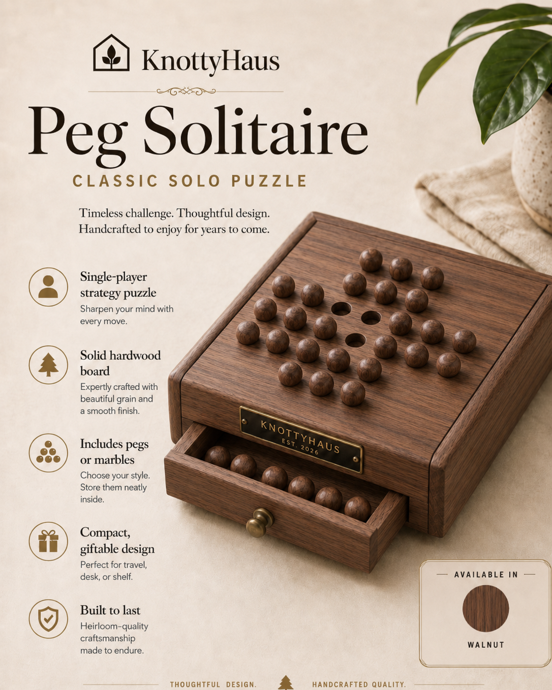 Peg Solitaire in Walnut