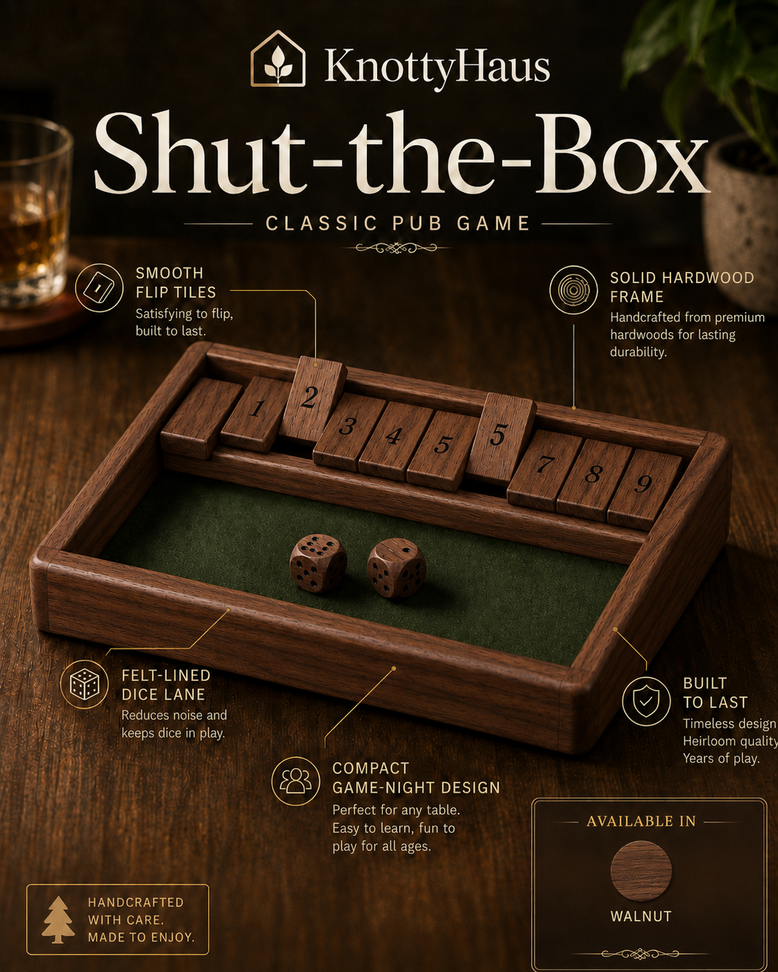 Shut-the-Box in Walnut